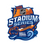 2026 NHL Stadium Series logo featuring an orange ship, Tampa Bay text, Navy Federal Credit Union branding, and a nod to photo booth event pictures on a blue and orange background.
